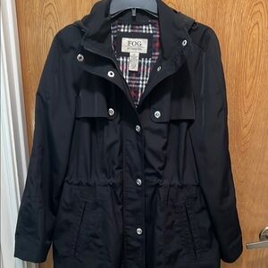 London Fog Black Trench Coat with Stand-Up Collar